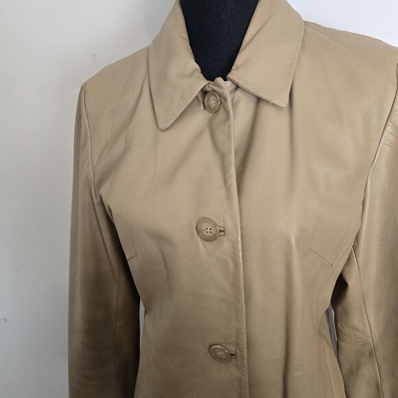 Colebrook & Co Leather Jacket Women Medium Button Up Tan Neutral Beige - Picture 2 of 12